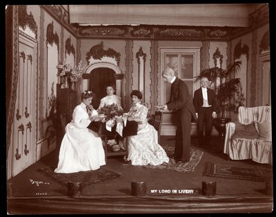 A scene from an amateur production of a play titled My Lord in Livery by Byron Company